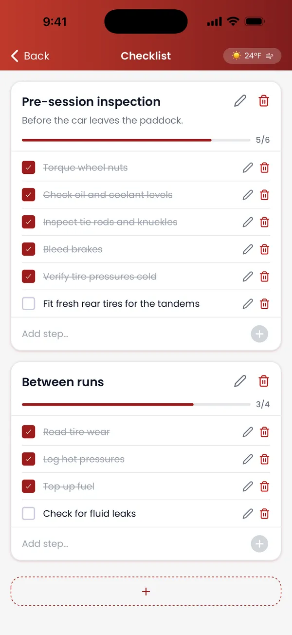 Spotter app — session checklists