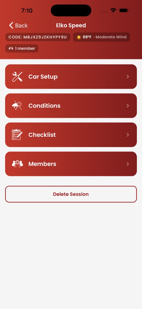 Spotter app — session main menu