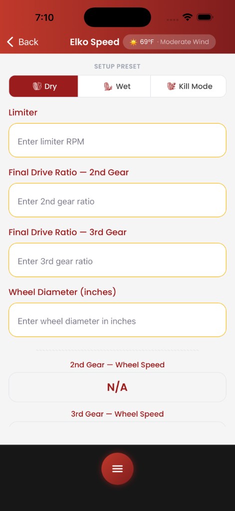 Spotter app — wheel speed calculator